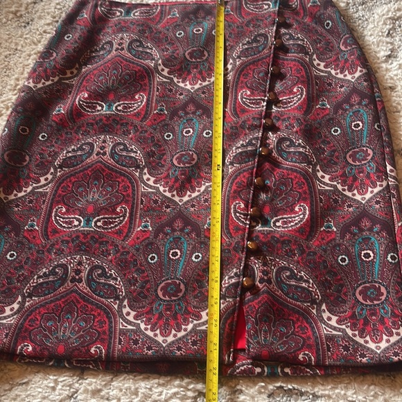 NWOT Talbots Red Opulent Damask Button-front Faux Wrap Pencil Skirt - Picture 9 of 16